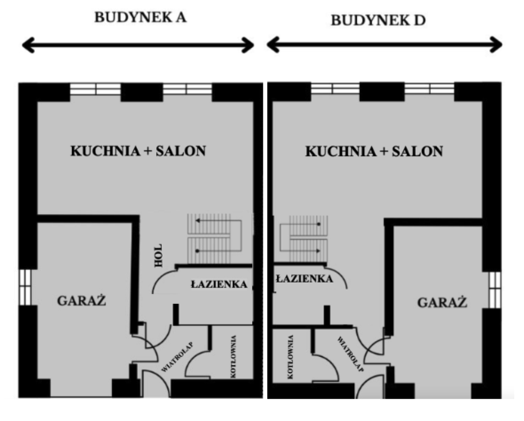Rzut parteru — Budynek A i D